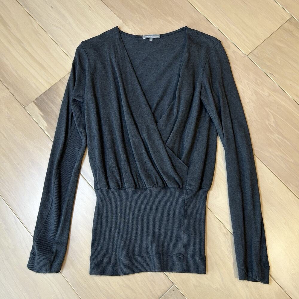 James Perse Crossover Sweater Deep V-Neckline Long Sleeve Women’s 2